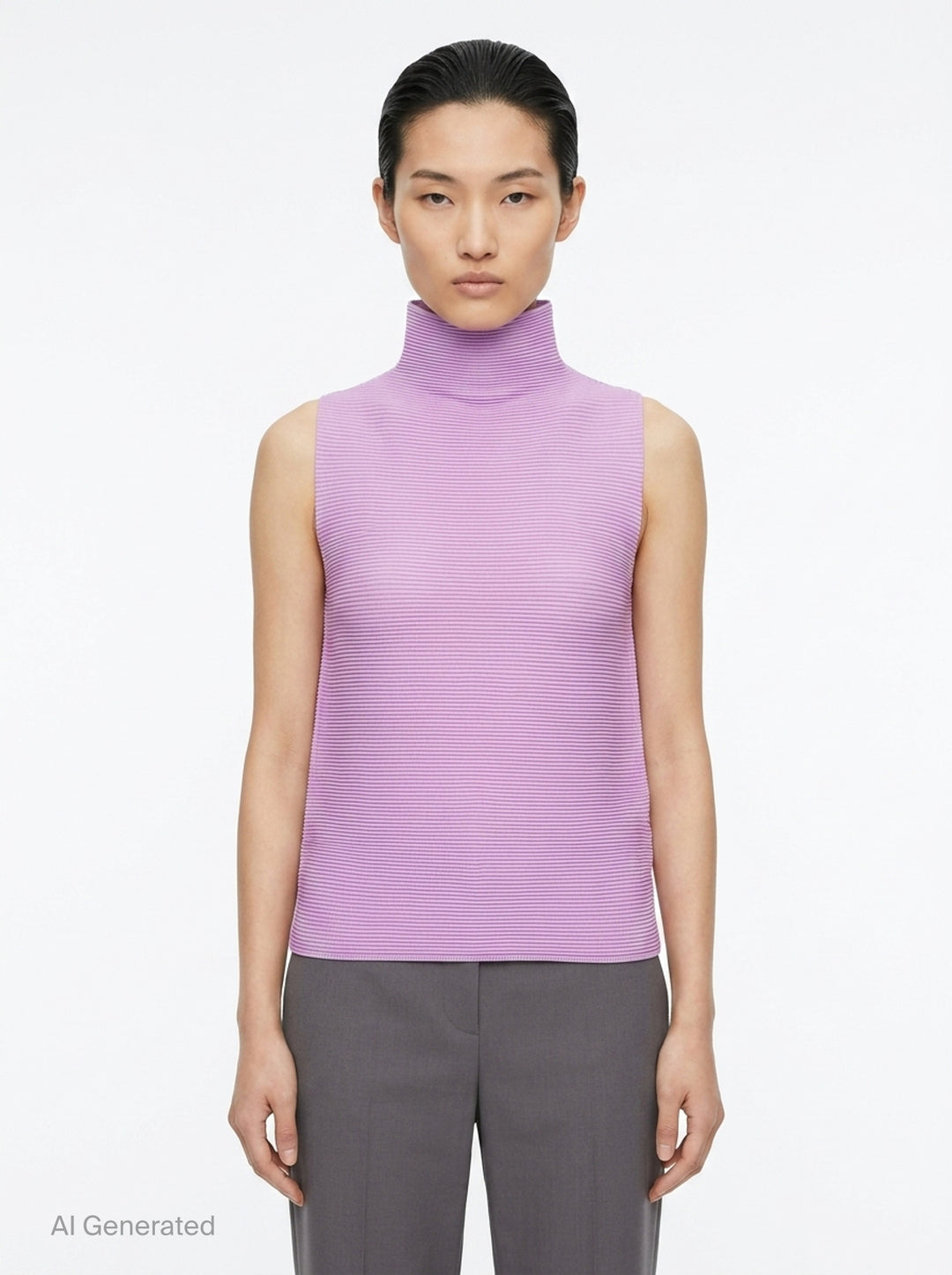 Stretch Pleats Sleeveless High Neck Top | me ISSEY MIYAKE | Club21 - front