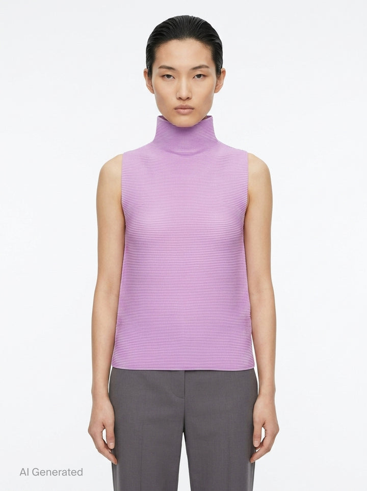 Stretch Pleats Sleeveless High Neck Top | me ISSEY MIYAKE | Club21 - front