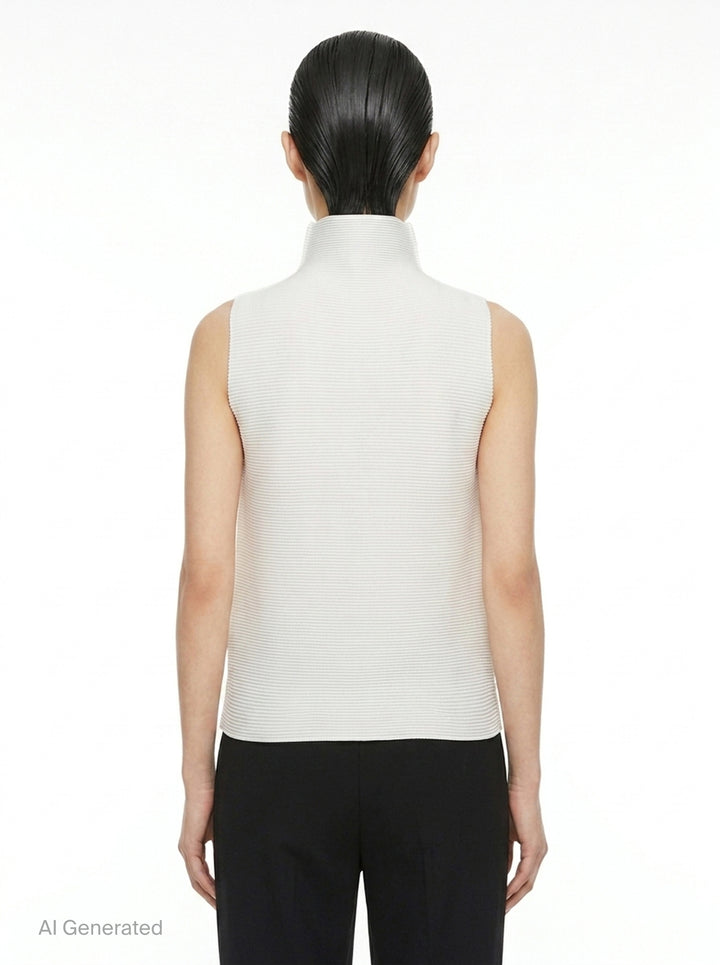 Stretch Pleats Sleeveless High Neck Top | me ISSEY MIYAKE | Club21 - back