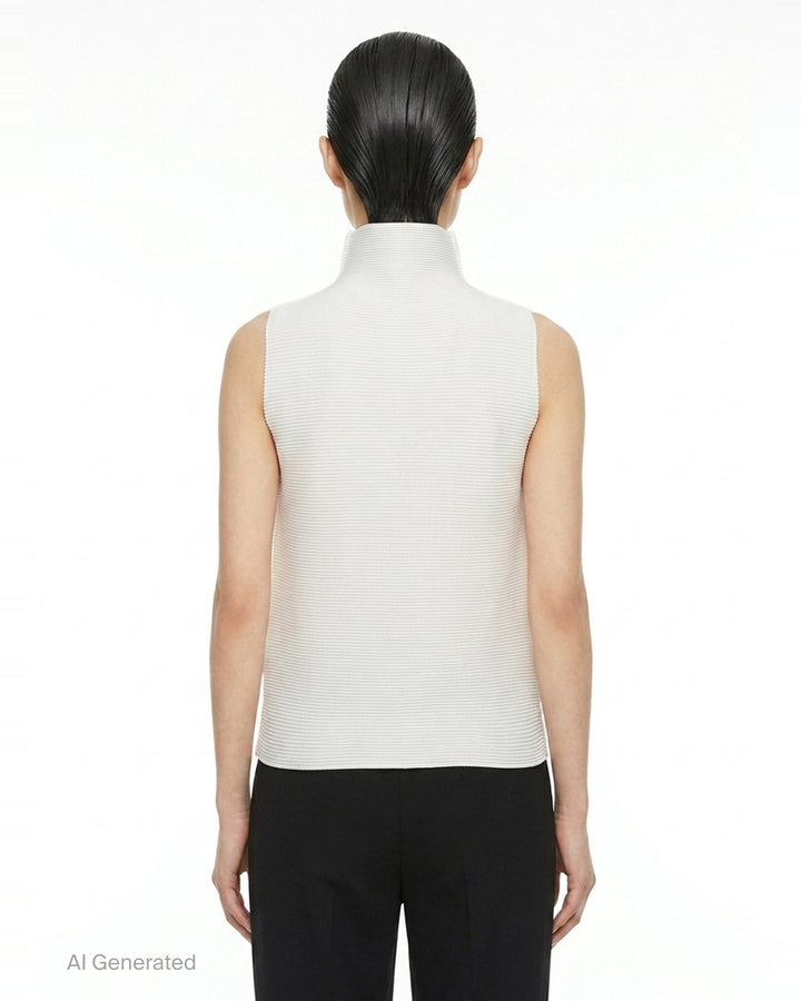 Stretch Pleats Sleeveless High Neck Top | me ISSEY MIYAKE | Club21 - back