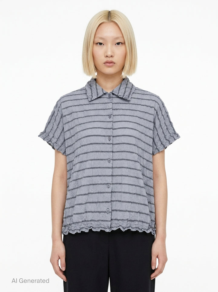 Stripe Meringue Short Sleeve Shirt | me Issey Miyake | Club21 - front