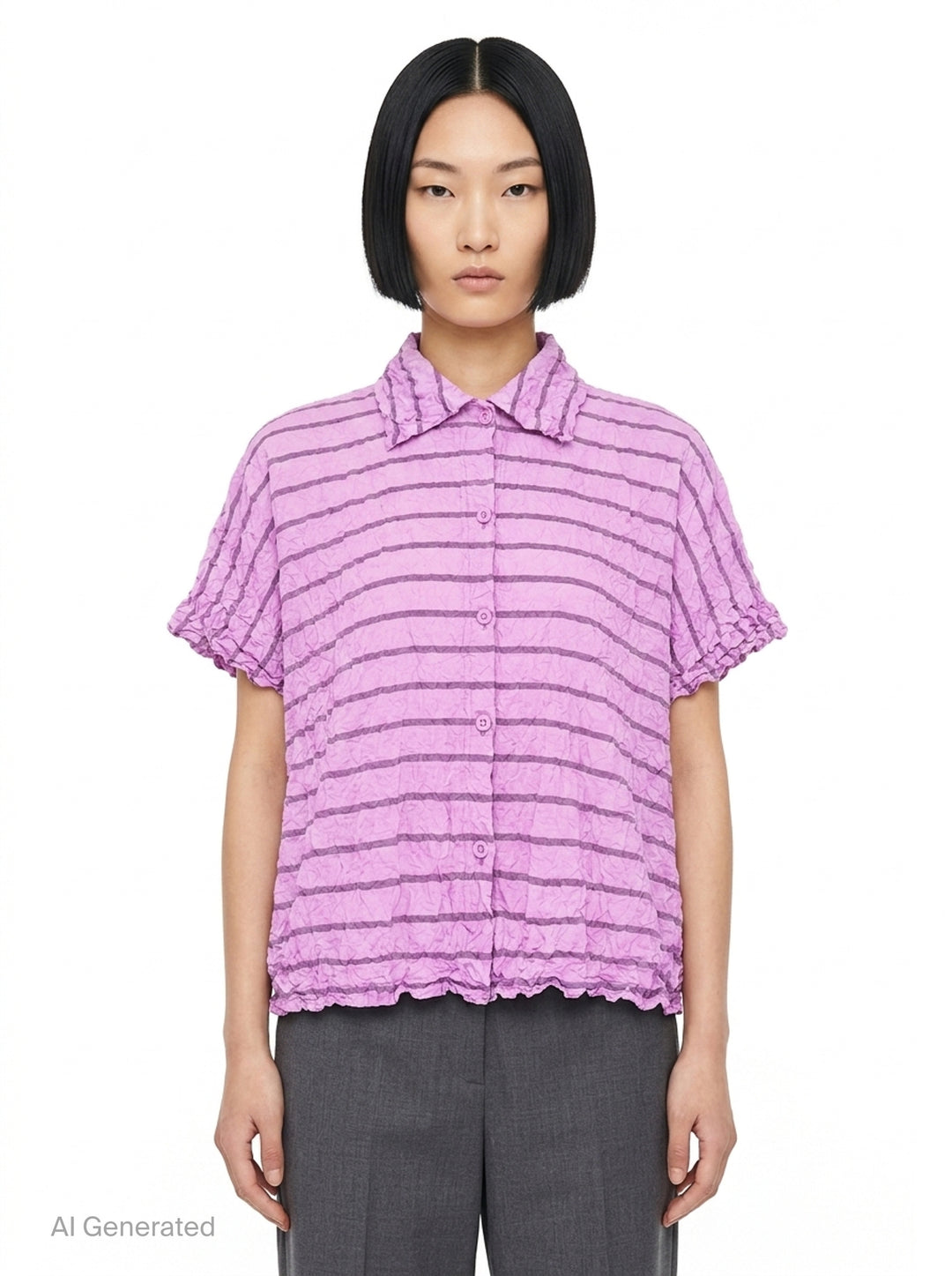 Stripe Meringue Short Sleeve Shirt | me Issey Miyake | Club21 - front