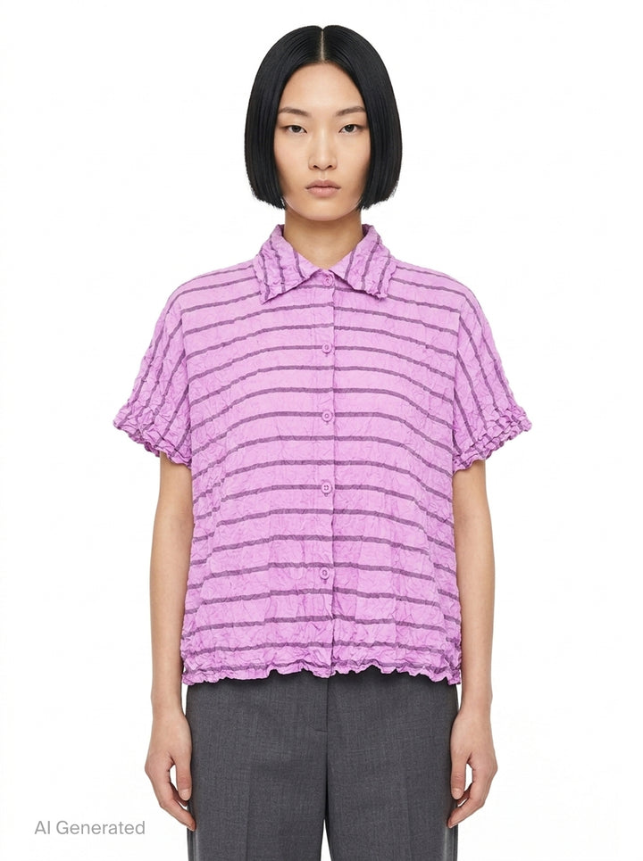 Stripe Meringue Short Sleeve Shirt | me Issey Miyake | Club21 - front