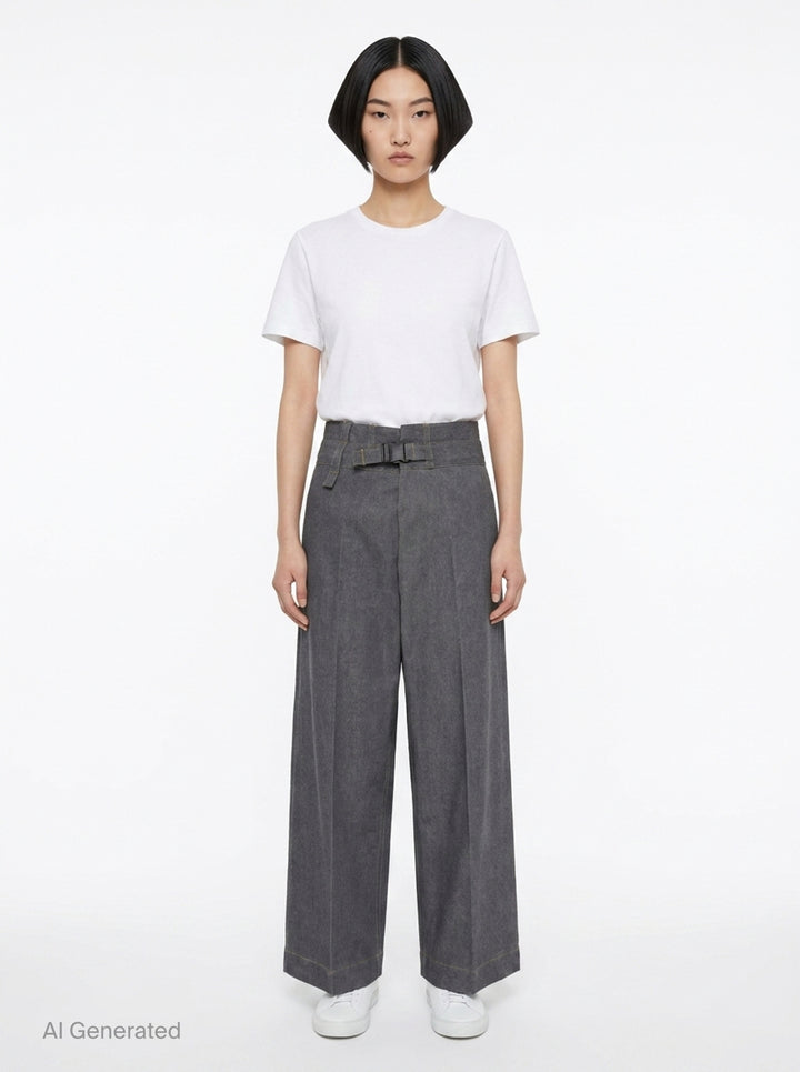 Wide Leg Belted Denim Pants | me Issey Miyake | Club21 - front