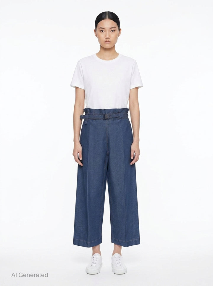 Wide Leg Denim Trousers | me Issey Miyake | Club21 - front