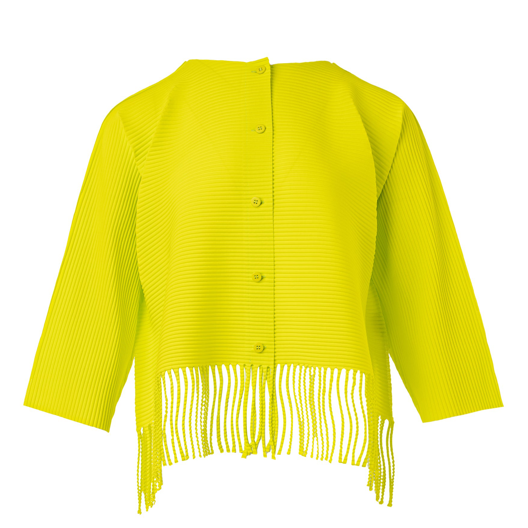 meISSEYMIYAKE_FringePleatsCardigan_Limegreen