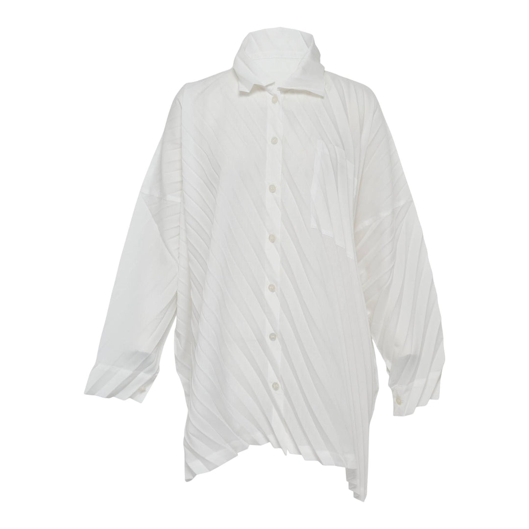 Club21 - me ISSEY MIYAKE - Angle Pleats Shirt Long Sleeve Top - PLEATED TOPS - White