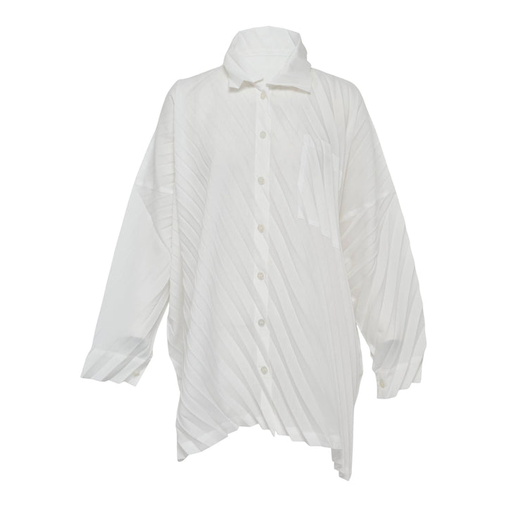 Club21 - me ISSEY MIYAKE - Angle Pleats Shirt Long Sleeve Top - PLEATED TOPS - White