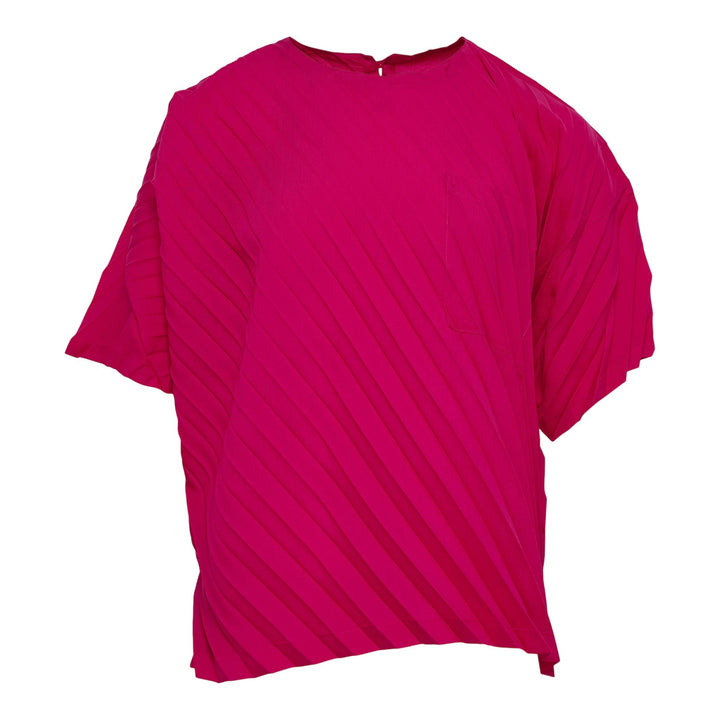 Club21 - me ISSEY MIYAKE - Angle Pleats Shirt Short Sleeve Top - PLEATED TOPS - Hot Pink
