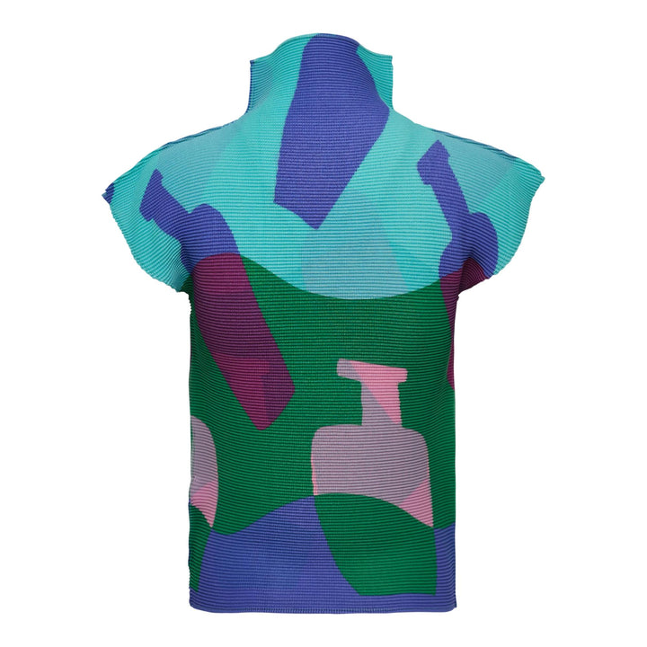 Club21 - me ISSEY MIYAKE - Bottle Cap Sleeve High Neck Top - PLEATED TOPS - Green-Hued