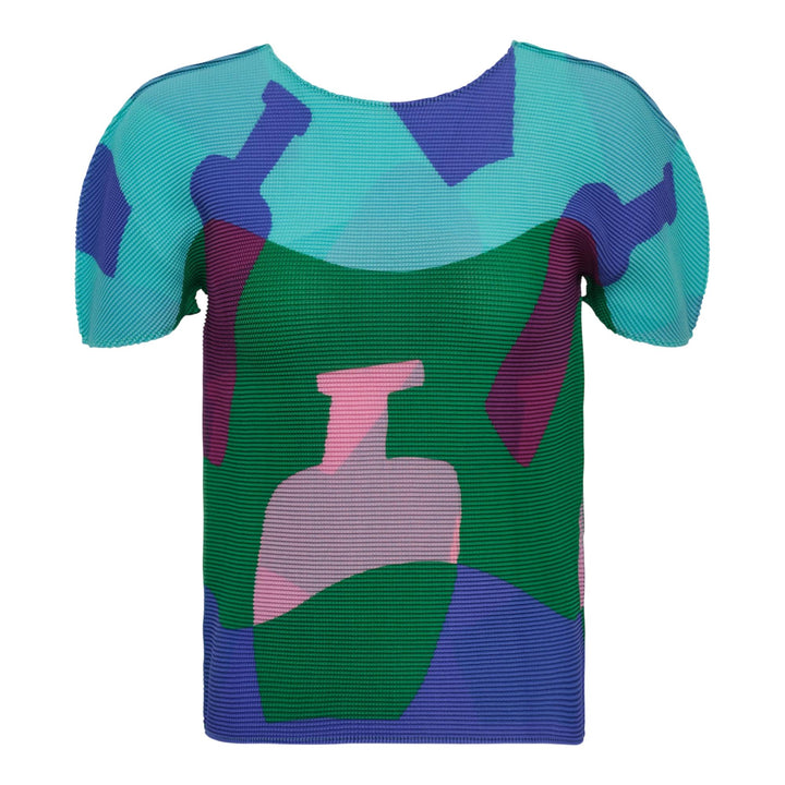 Club21 - me ISSEY MIYAKE - Bottle Short Sleeve Round Neck Top - PLEATED TOPS - Green-Hued