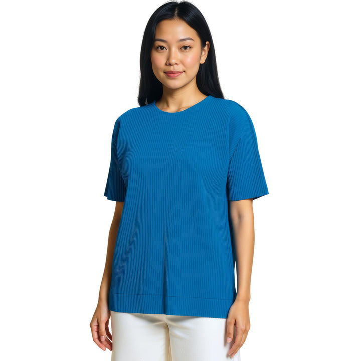 Club21 - me ISSEY MIYAKE - Fine Knit Pleats Color 1 Top - PLEATED TOPS - Cyan