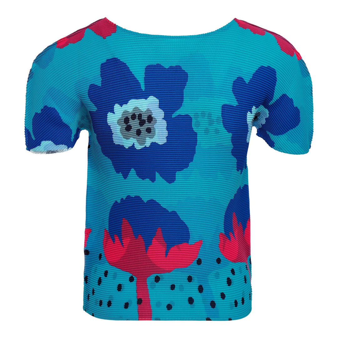 Club21 - me ISSEY MIYAKE - Grow Short Sleeve Round Neck Top - PLEATED TOPS - Turquoise-Hued