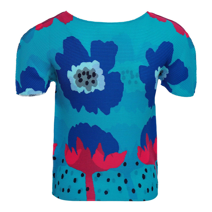 Club21 - me ISSEY MIYAKE - Grow Short Sleeve Round Neck Top - PLEATED TOPS - Turquoise-Hued