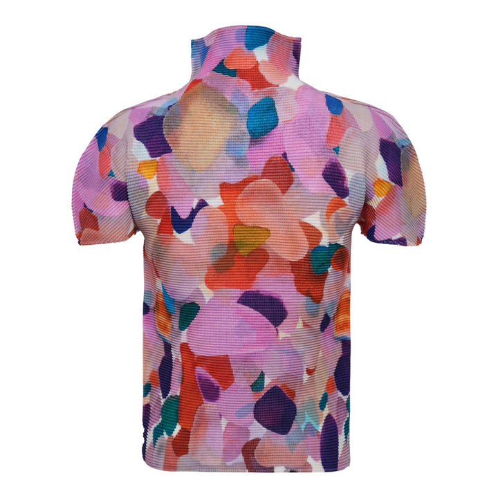 Club21 - me ISSEY MIYAKE - Sea Glass Short Sleeve Round Neck Top - PLEATED TOPS - Pink-Hued