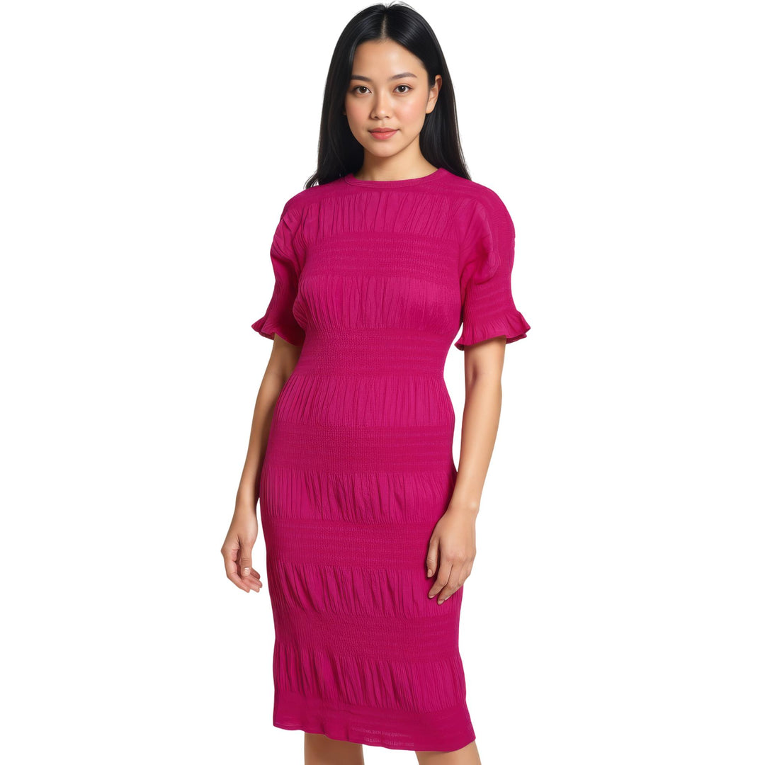 Club21 - me ISSEY MIYAKE - Shrink Stripe Dress - KNIT DRESSES - Hot Pink