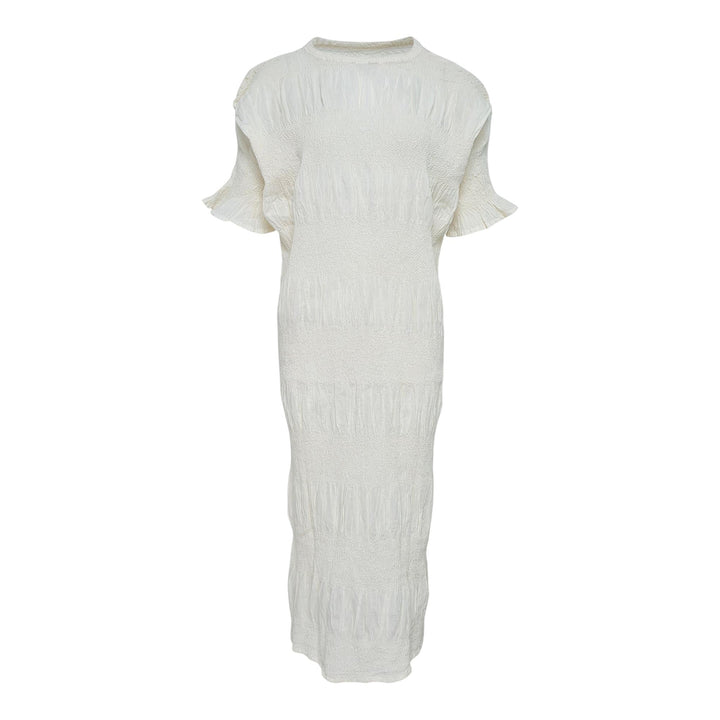Club21 - me ISSEY MIYAKE - Shrink Stripe Dress - KNIT DRESSES - Off-White