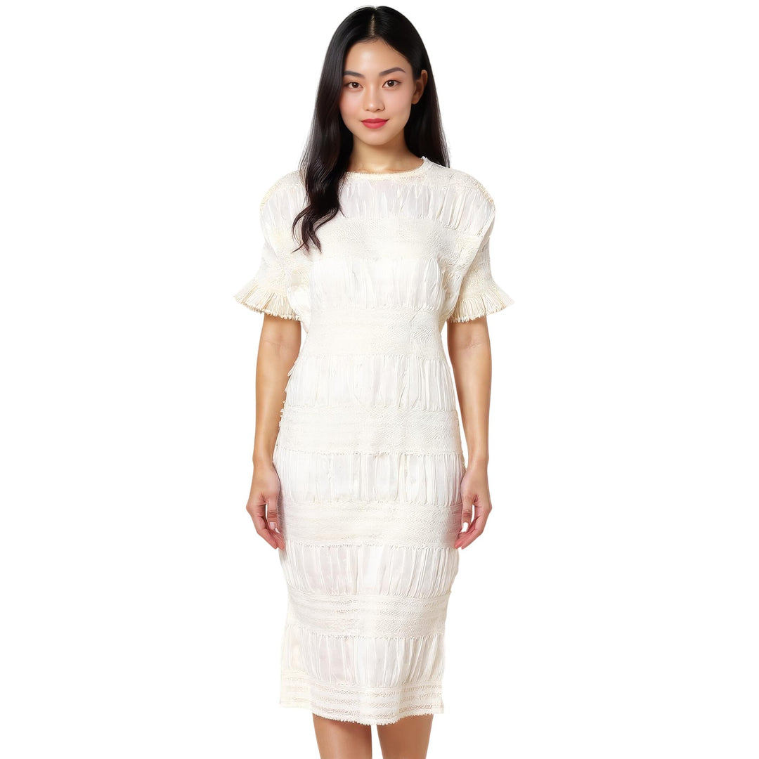 Club21 - me ISSEY MIYAKE - Shrink Stripe Dress - KNIT DRESSES - Off-White