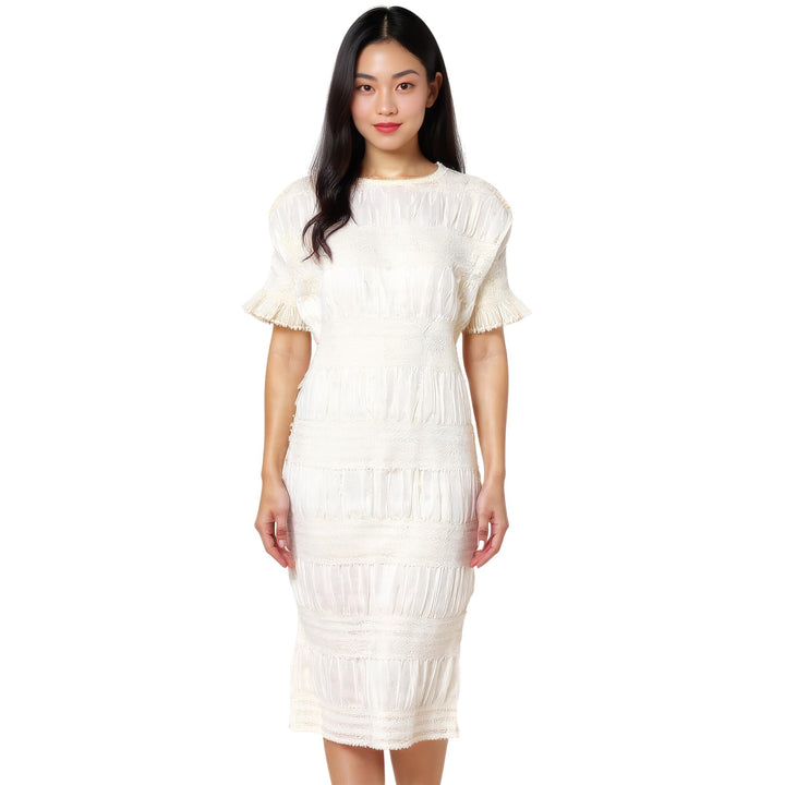 Club21 - me ISSEY MIYAKE - Shrink Stripe Dress - KNIT DRESSES - Off-White