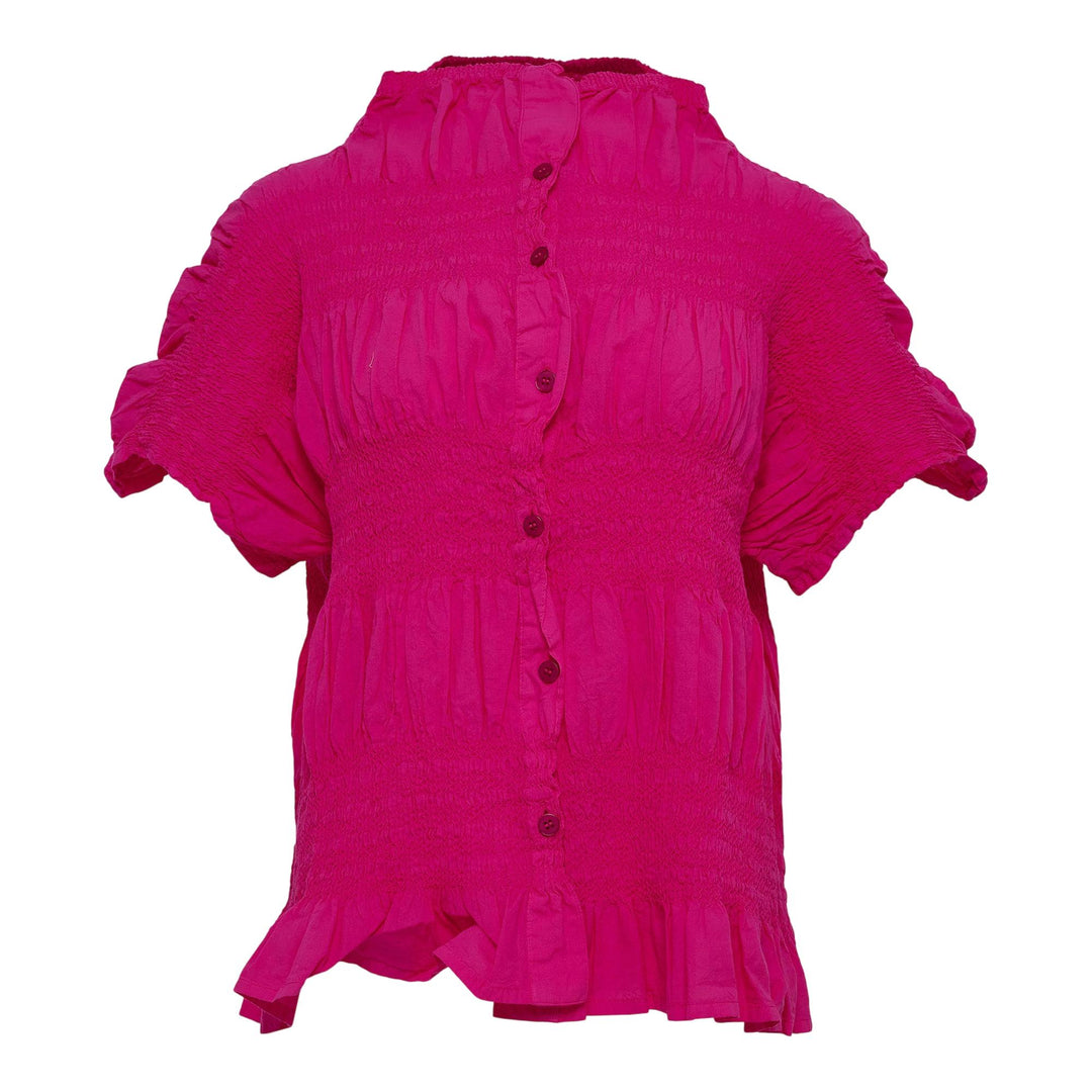 Club21 - me ISSEY MIYAKE - Shrink Stripe Polo Top - POLOS - Hot Pink