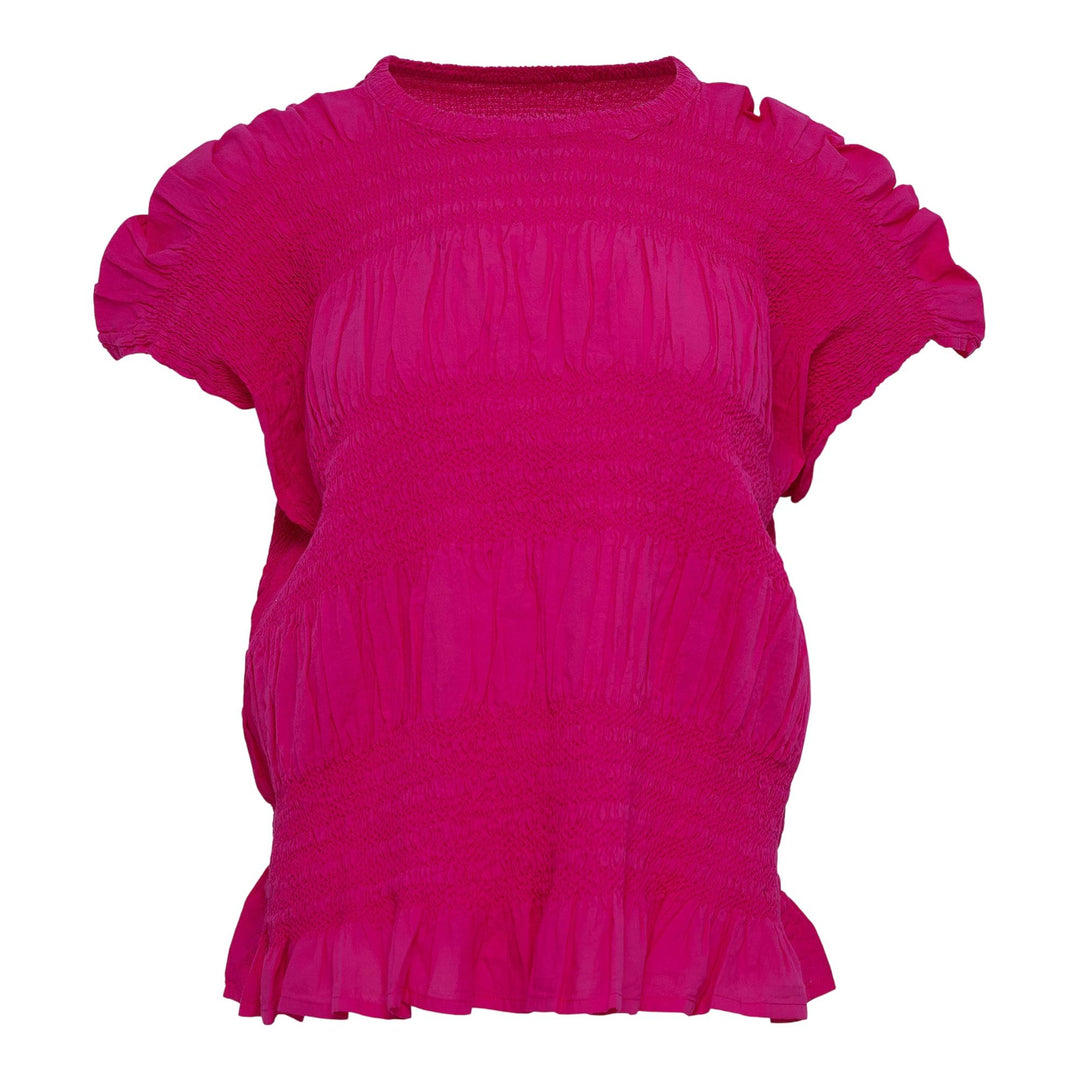 Club21 - me ISSEY MIYAKE - Shrink Stripe Round Neck Top - KNIT TOPS - Hot Pink