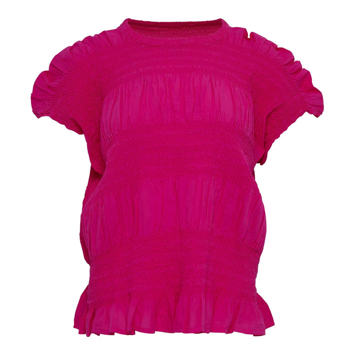 Club21 - me ISSEY MIYAKE - Shrink Stripe Round Neck Top - KNIT TOPS - Hot Pink