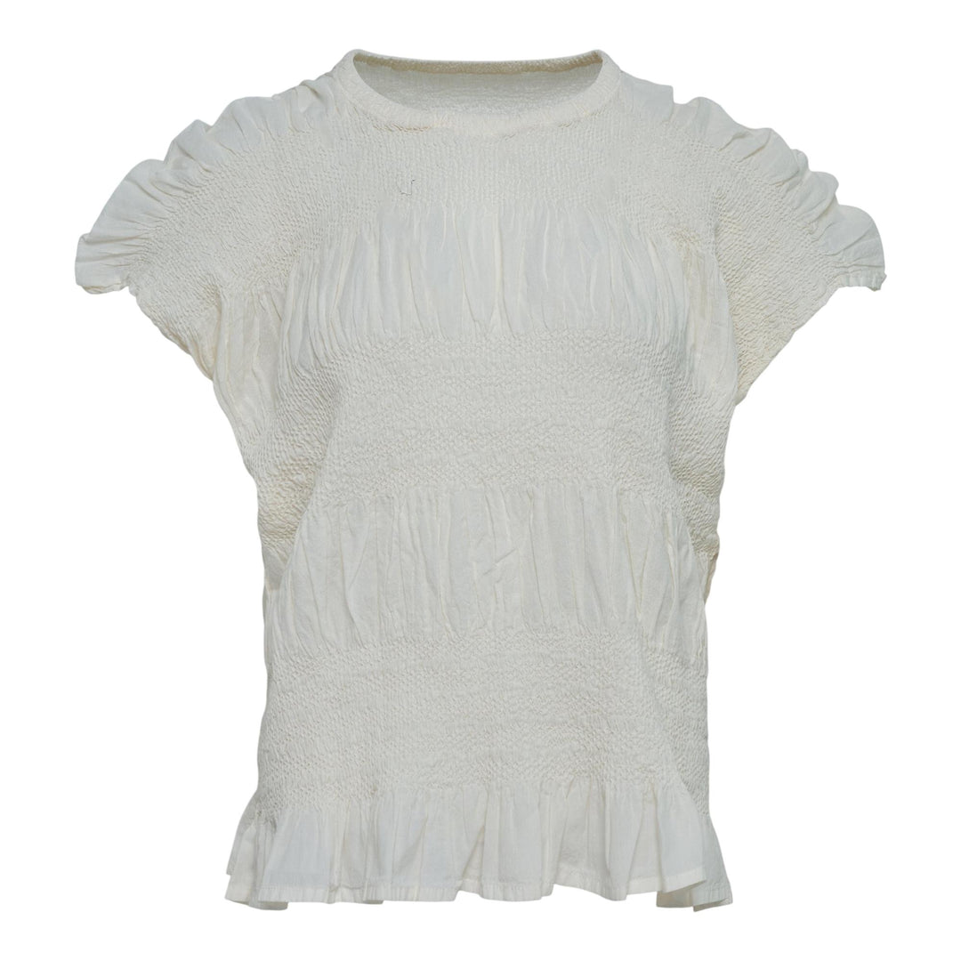 Club21 - me ISSEY MIYAKE - Shrink Stripe Round Neck Top - KNIT TOPS - Off-White