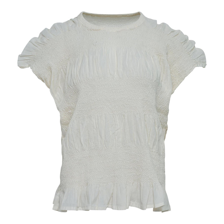 Club21 - me ISSEY MIYAKE - Shrink Stripe Round Neck Top - KNIT TOPS - Off-White