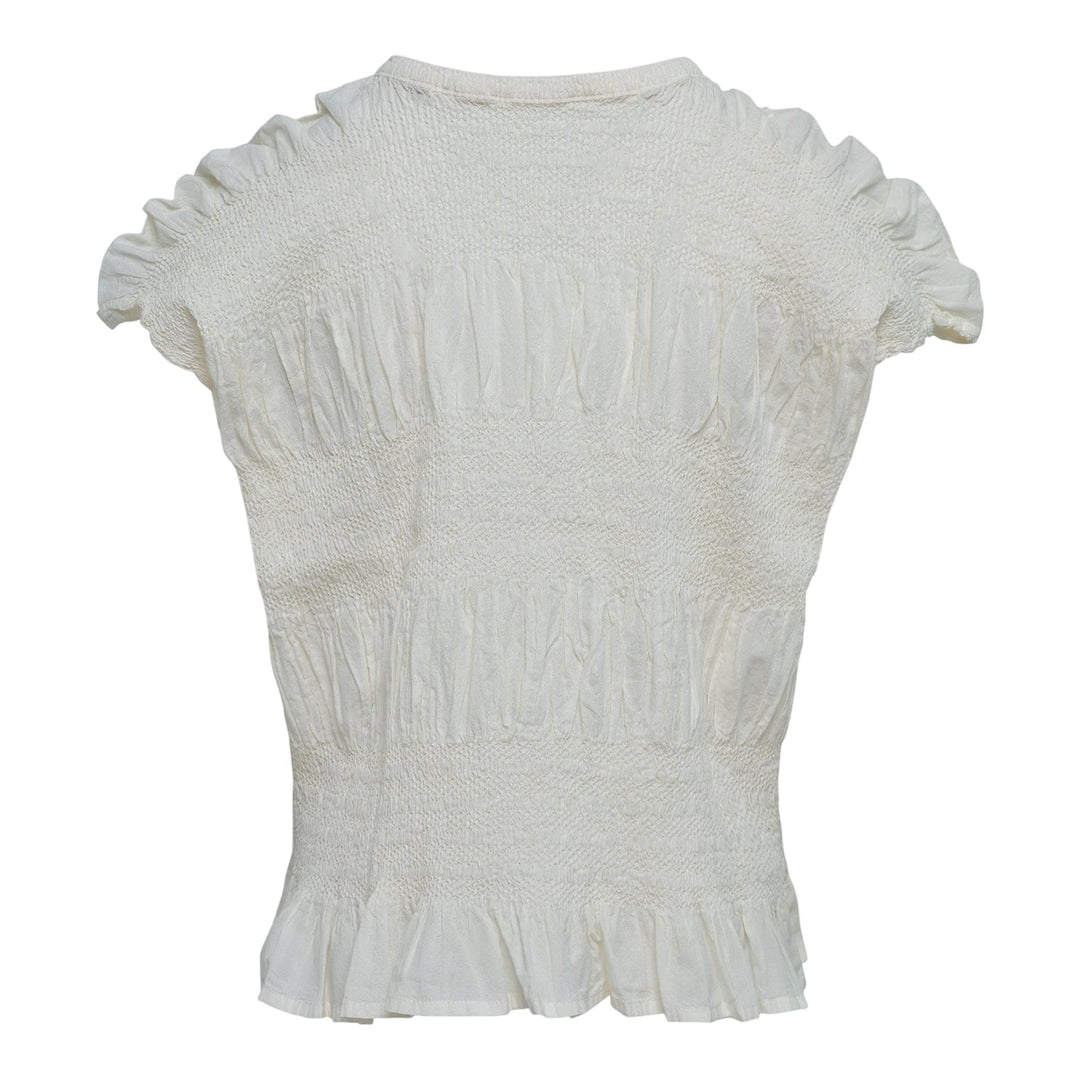 Club21 - me ISSEY MIYAKE - Shrink Stripe Round Neck Top - KNIT TOPS - Off-White