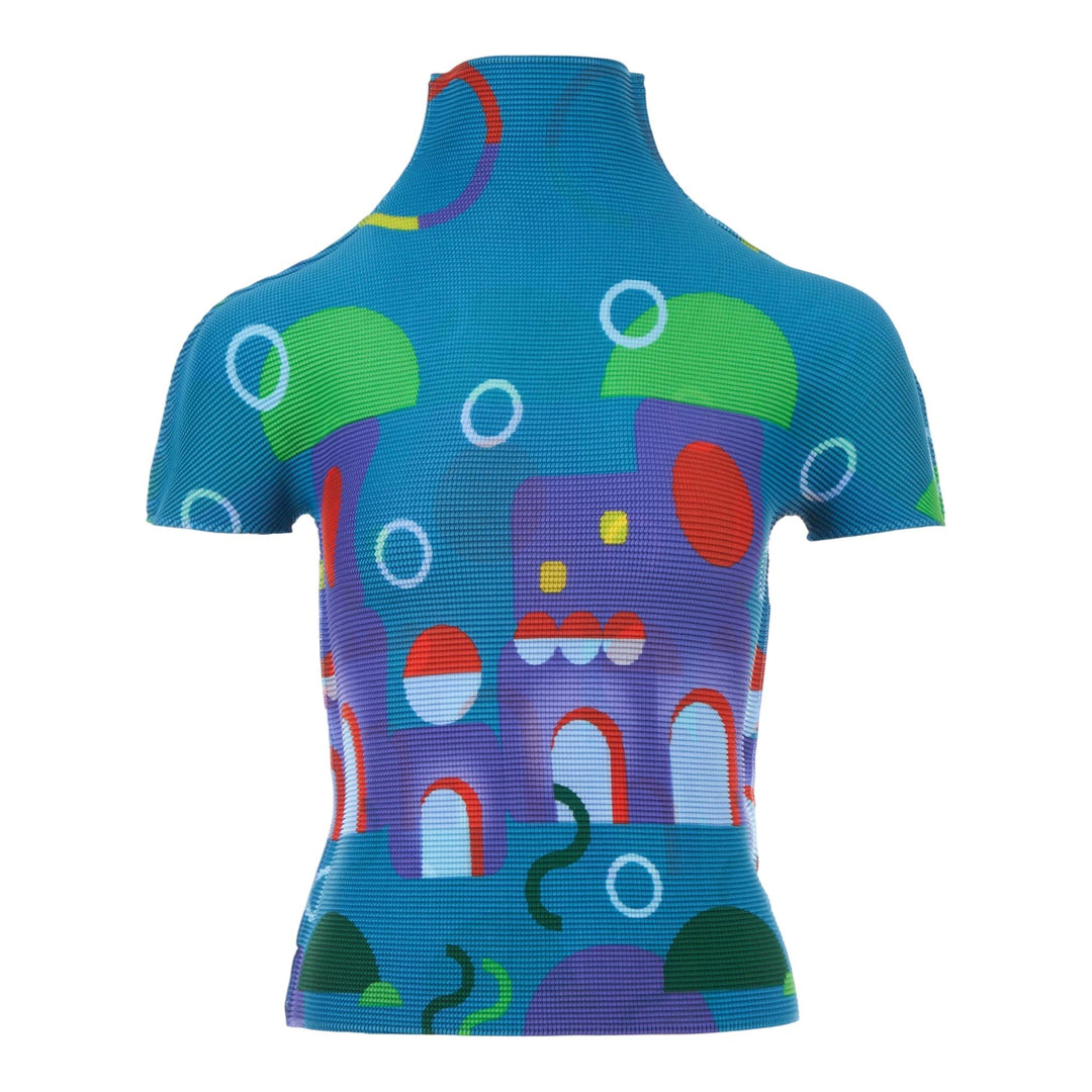 Club21 - me ISSEY MIYAKE - Somewhere Short Sleeve High Neck Top - WOVEN TOPS - Turquoise