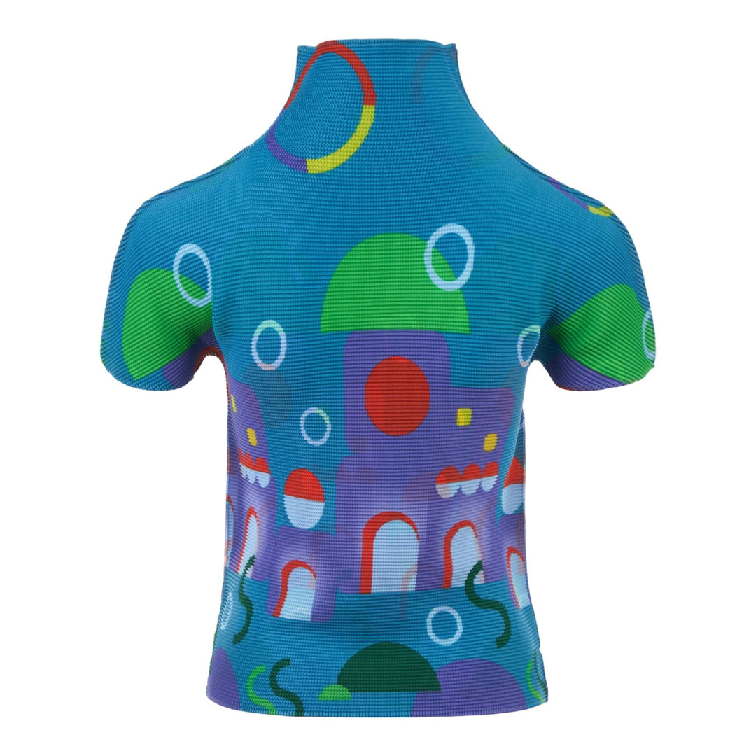 Club21 - me ISSEY MIYAKE - Somewhere Short Sleeve High Neck Top - WOVEN TOPS - Turquoise