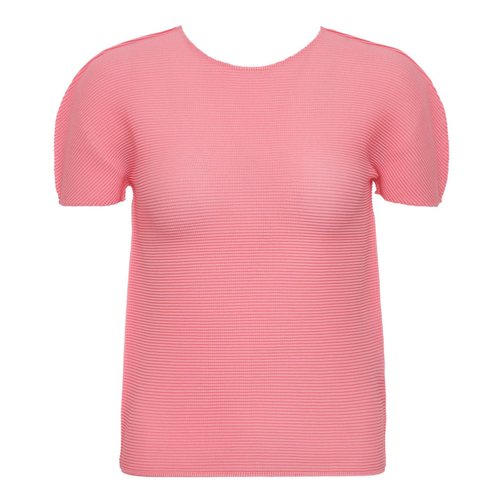 Club21 - me ISSEY MIYAKE - Stretch Pleats 1 Short Sleeve Round Neck Top - PLEATED TOPS - Peach