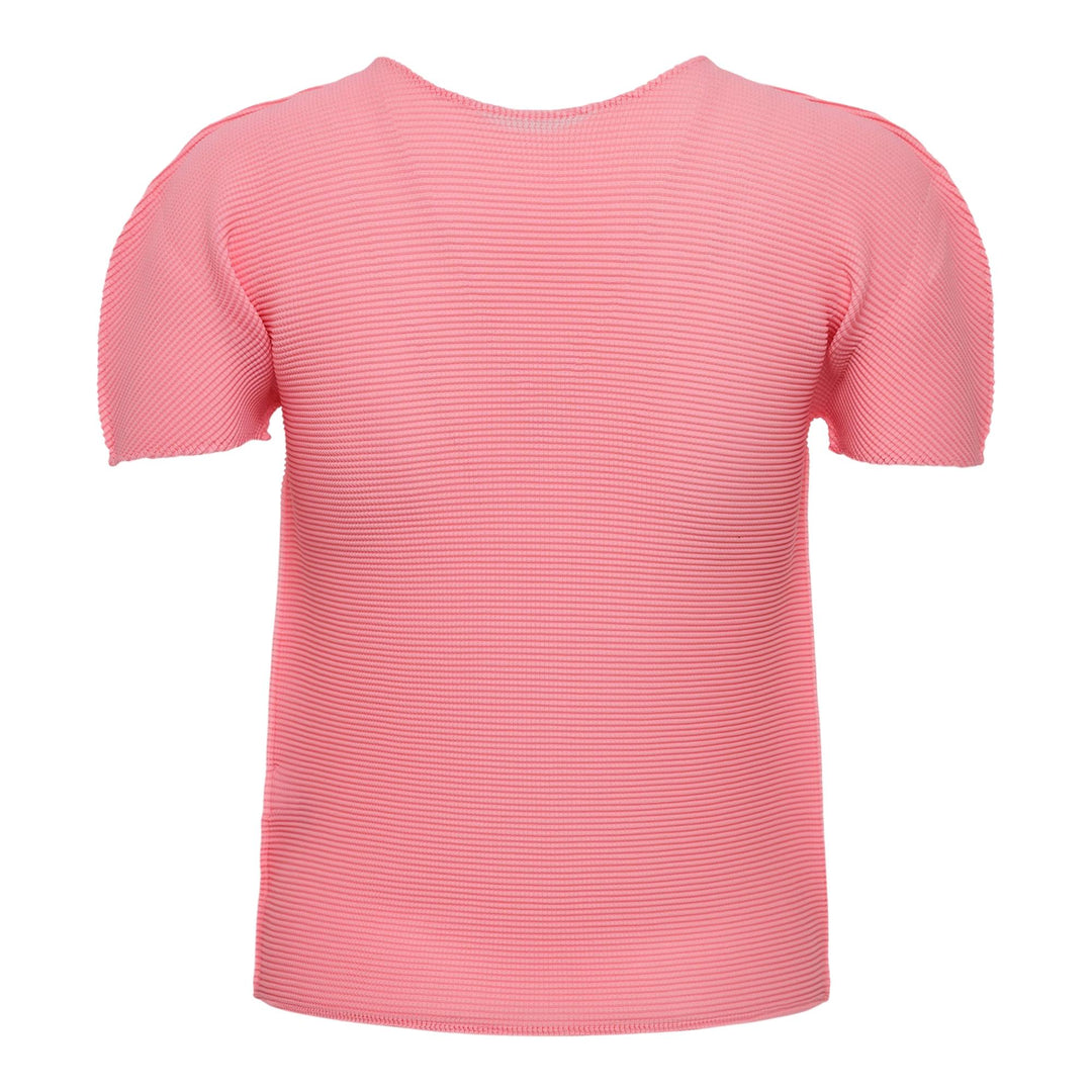 Club21 - me ISSEY MIYAKE - Stretch Pleats 1 Short Sleeve Round Neck Top - PLEATED TOPS - Peach