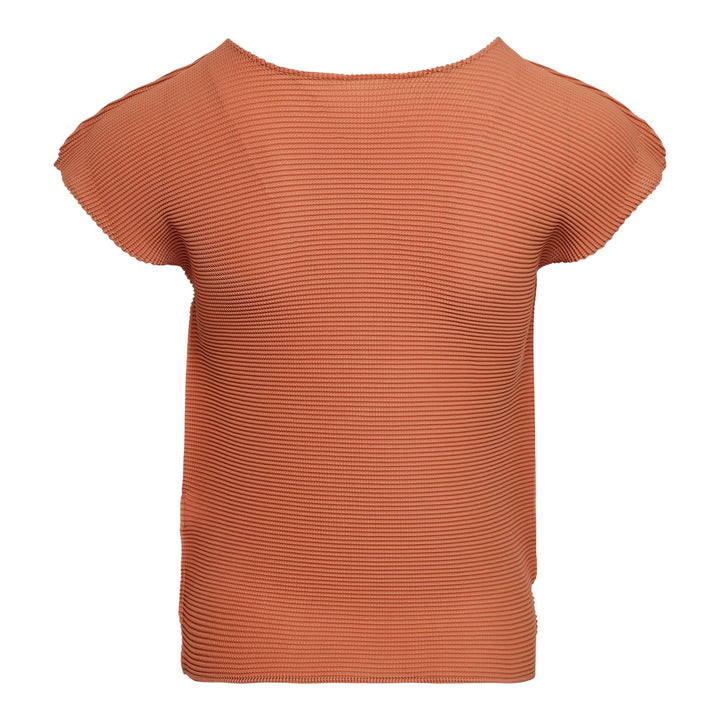 Club21 - me ISSEY MIYAKE - Stretch Pleats 3 Cap Sleeve Round Neck Top - PLEATED TOPS - Apricot