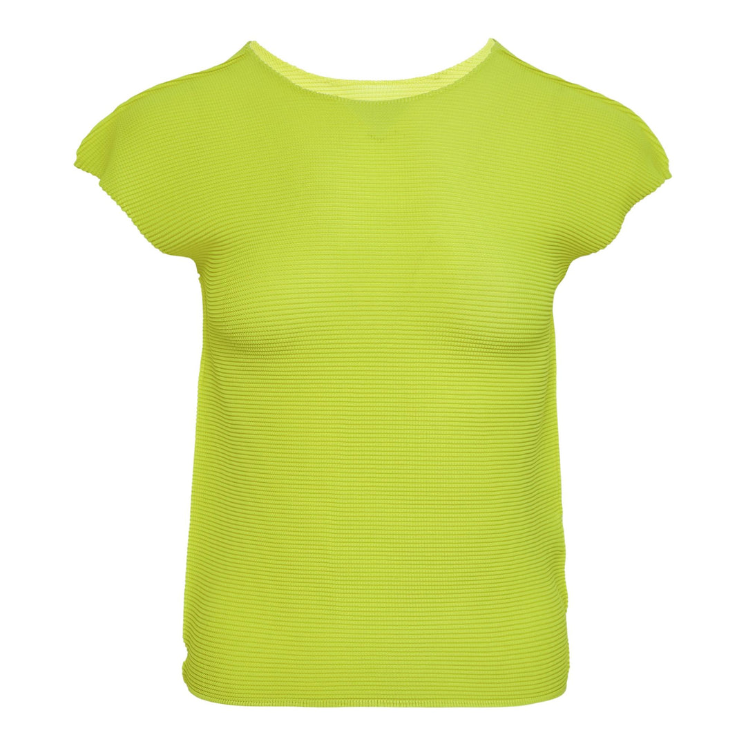 Club21 - me ISSEY MIYAKE - Stretch Pleats 3 Cap Sleeve Round Neck Top - PLEATED TOPS - Lemon Yellow
