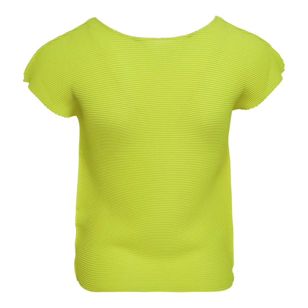 Club21 - me ISSEY MIYAKE - Stretch Pleats 3 Cap Sleeve Round Neck Top - PLEATED TOPS - Lemon Yellow