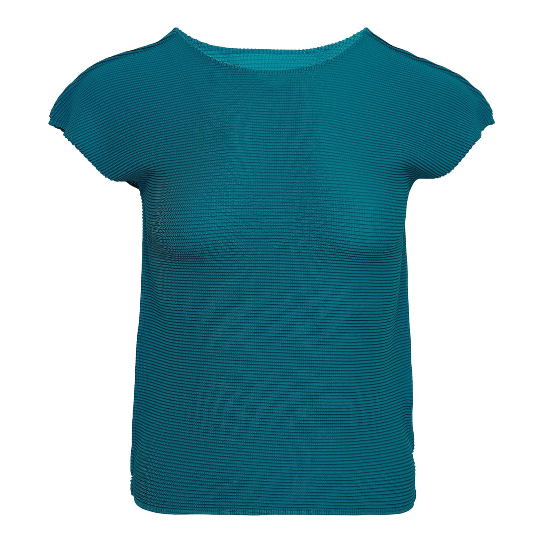 Club21 - me ISSEY MIYAKE - Stretch Pleats 3 Cap Sleeve Round Neck Top - PLEATED TOPS - Turquoise
