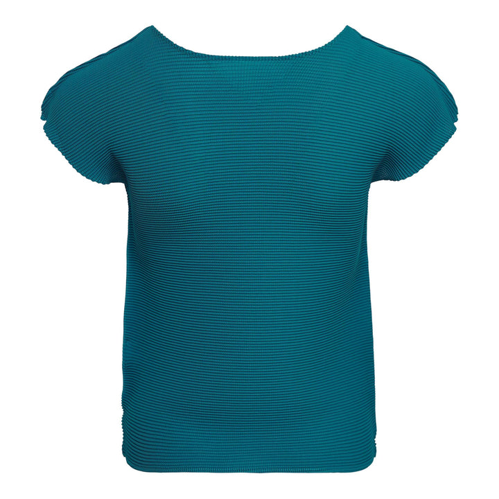 Club21 - me ISSEY MIYAKE - Stretch Pleats 3 Cap Sleeve Round Neck Top - PLEATED TOPS - Turquoise