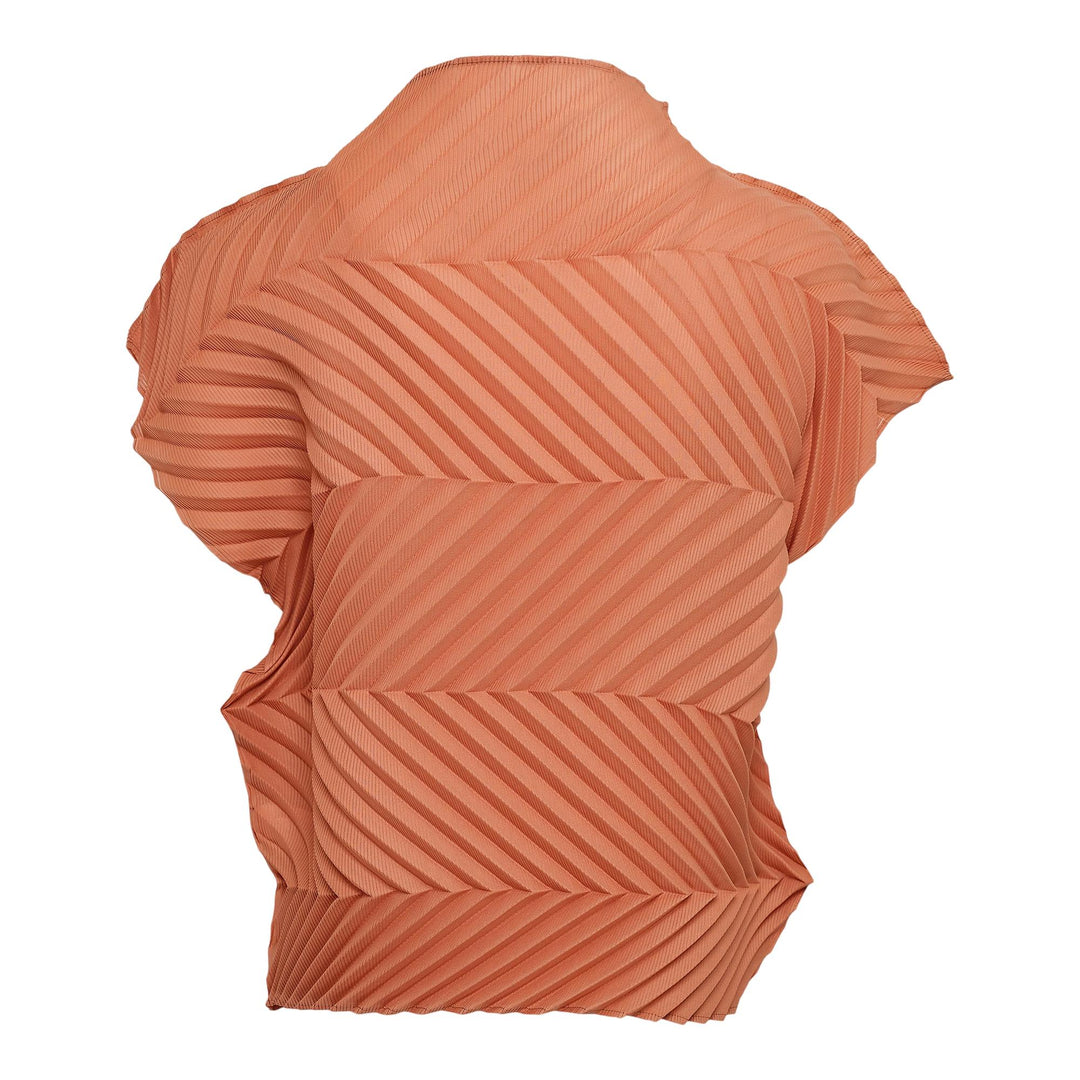 Club21 - me ISSEY MIYAKE - Zig Zag Pleats Short Sleeve High Neck Top - PLEATED TOPS - Apricot