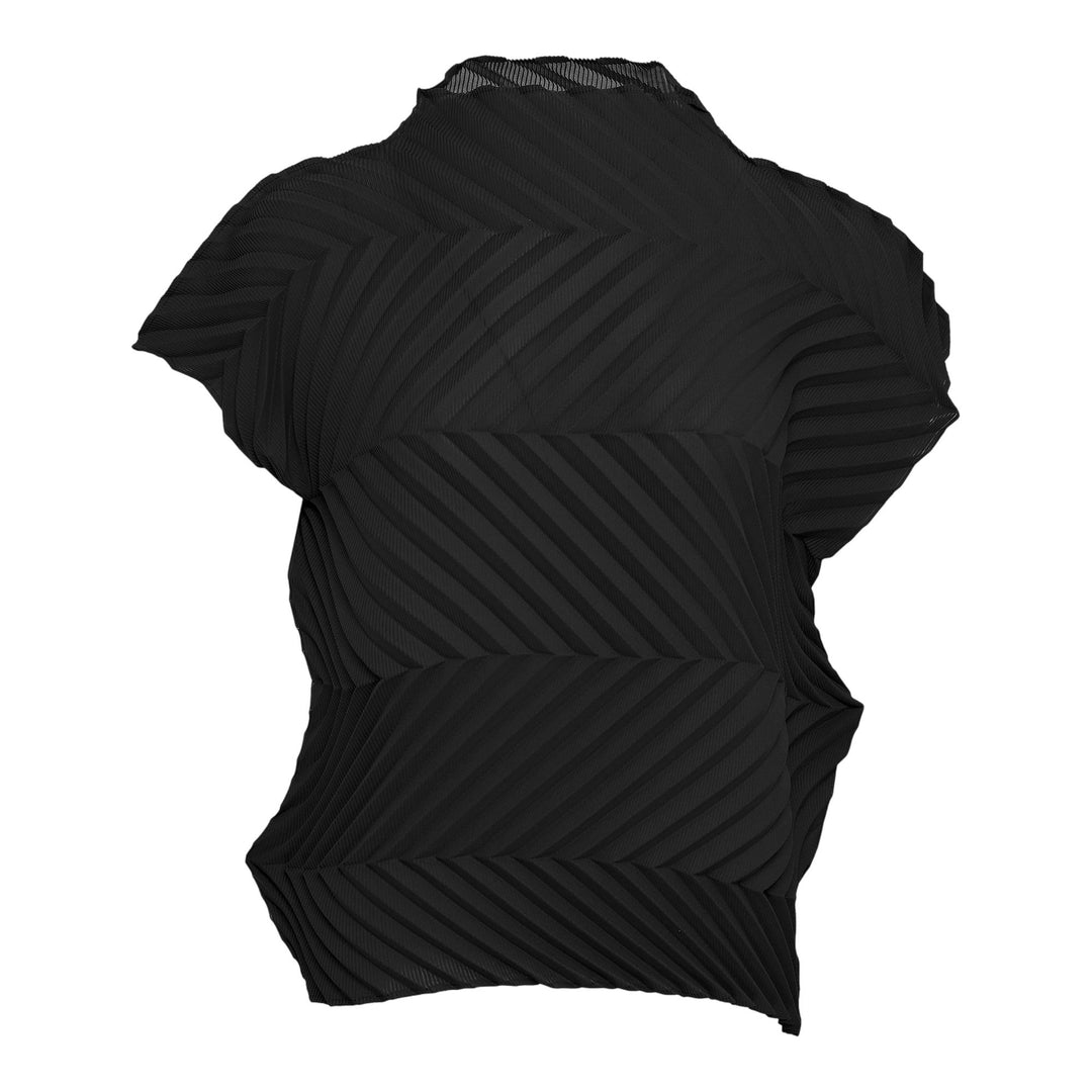 Club21 - me ISSEY MIYAKE - Zig Zag Pleats Short Sleeve High Neck Top - PLEATED TOPS - Black
