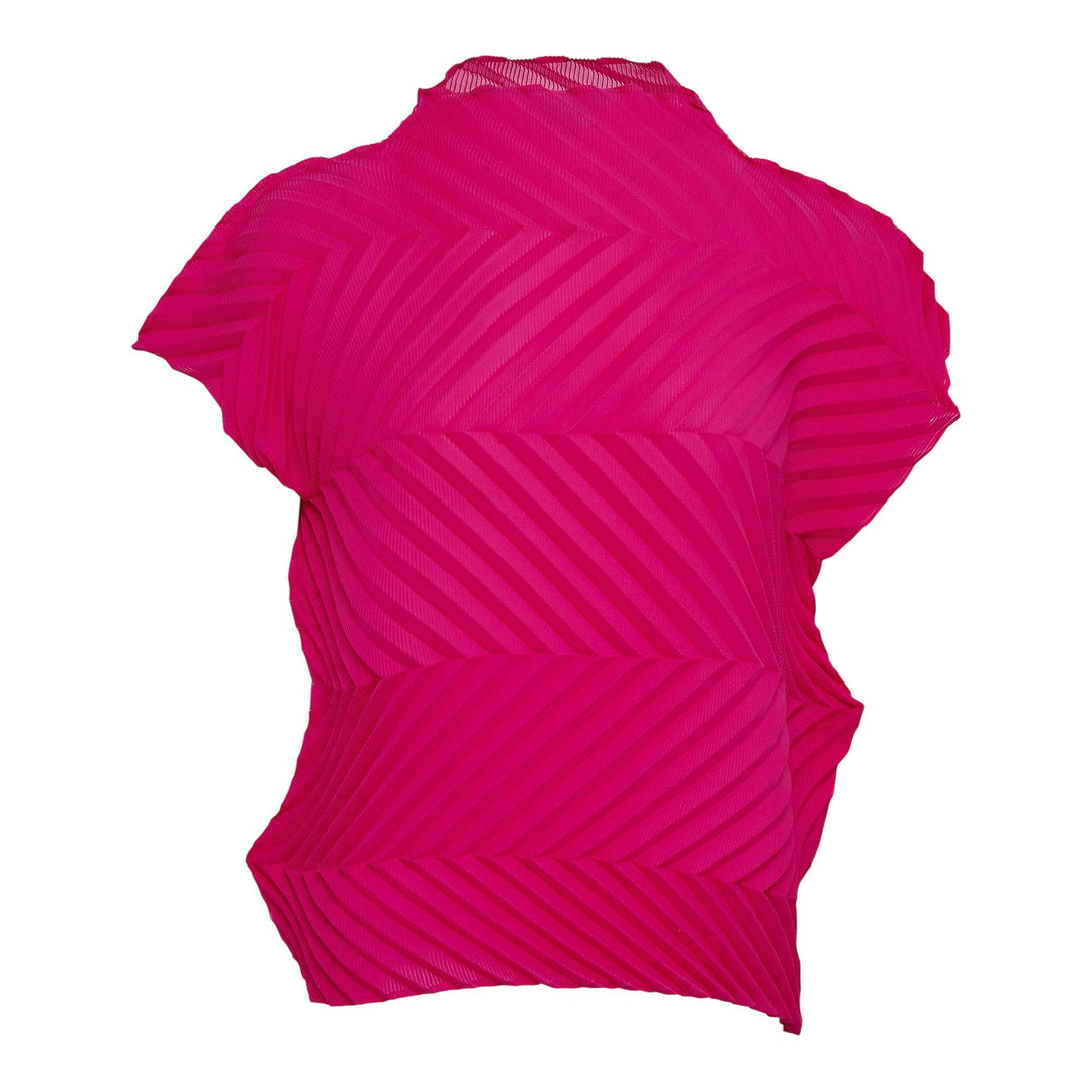 Club21 - me ISSEY MIYAKE - Zig Zag Pleats Short Sleeve High Neck Top - PLEATED TOPS - Hot Pink