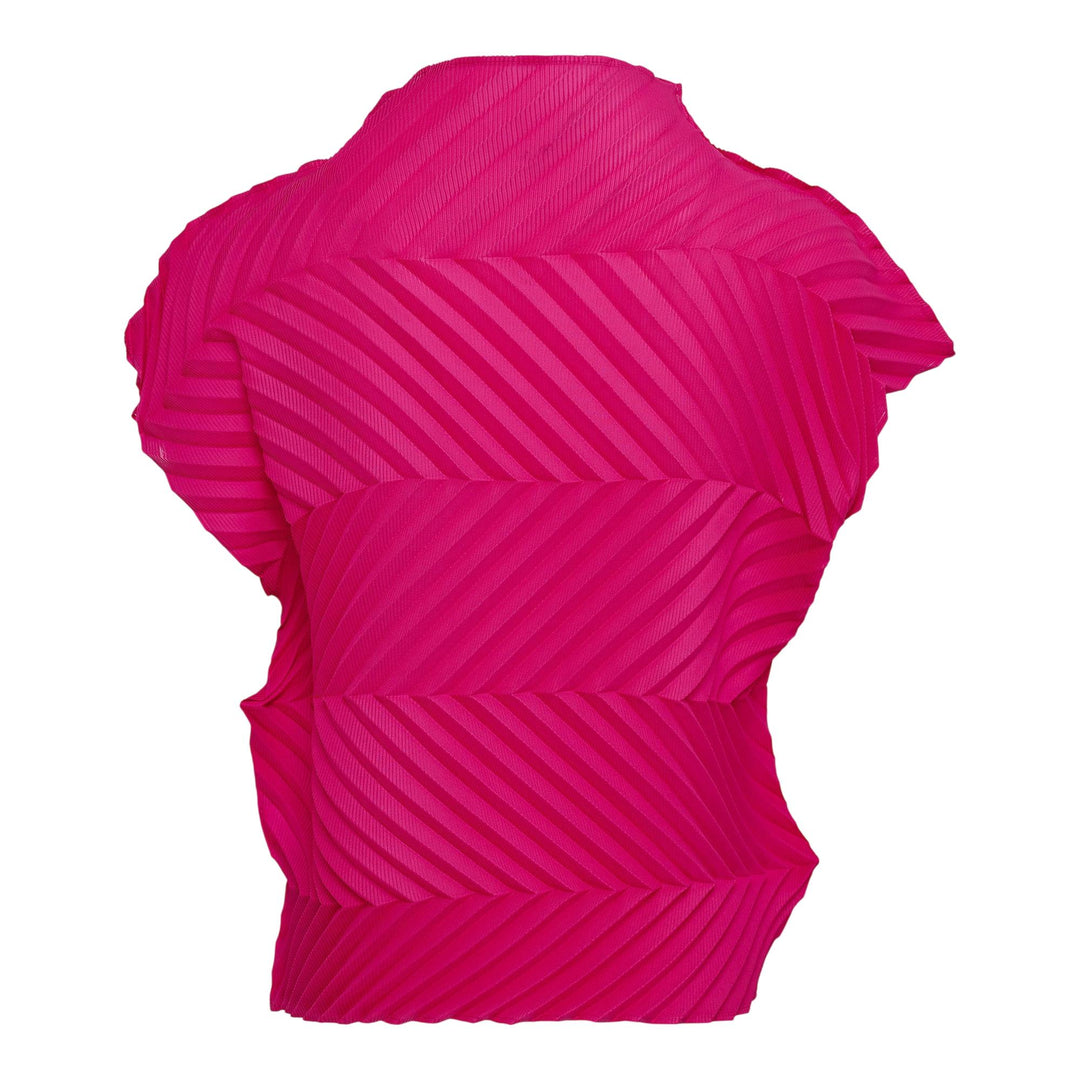 Club21 - me ISSEY MIYAKE - Zig Zag Pleats Short Sleeve High Neck Top - PLEATED TOPS - Hot Pink