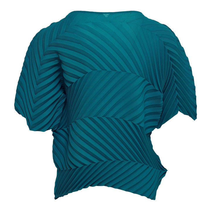 Club21 - me ISSEY MIYAKE - Zig Zag Pleats Short Sleeve High Neck Top - PLEATED TOPS - Turquoise