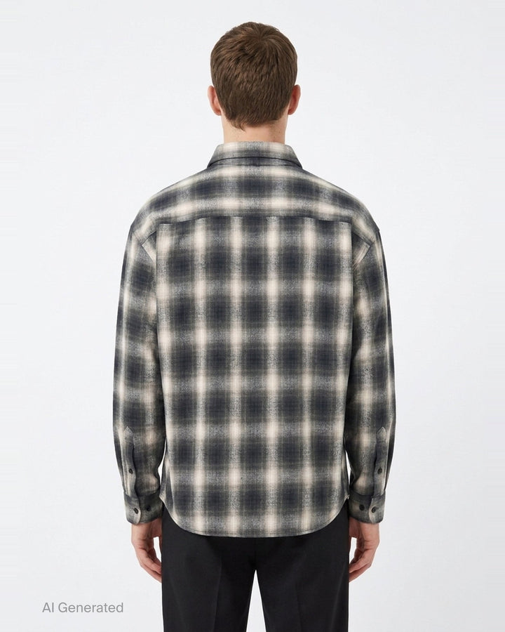 Combined Check Stripe Long Sleeve Shirt | Mihara Yasuhiro | Club21 - back