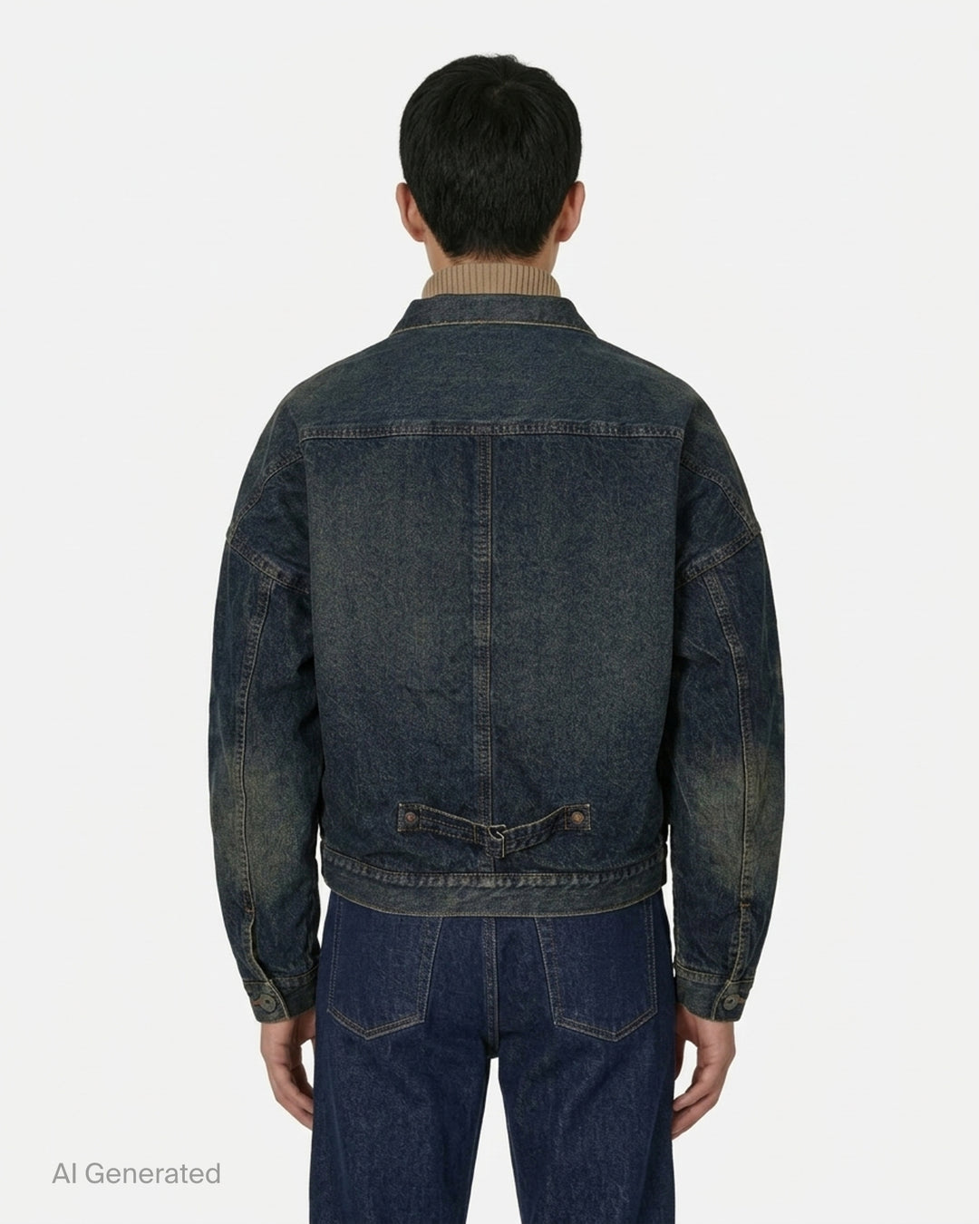 Mihara Yasuhiro Combined Quilt Denim Blouson with diamond-quilted beige body, washed denim sleeves and ribbed knit trims - back