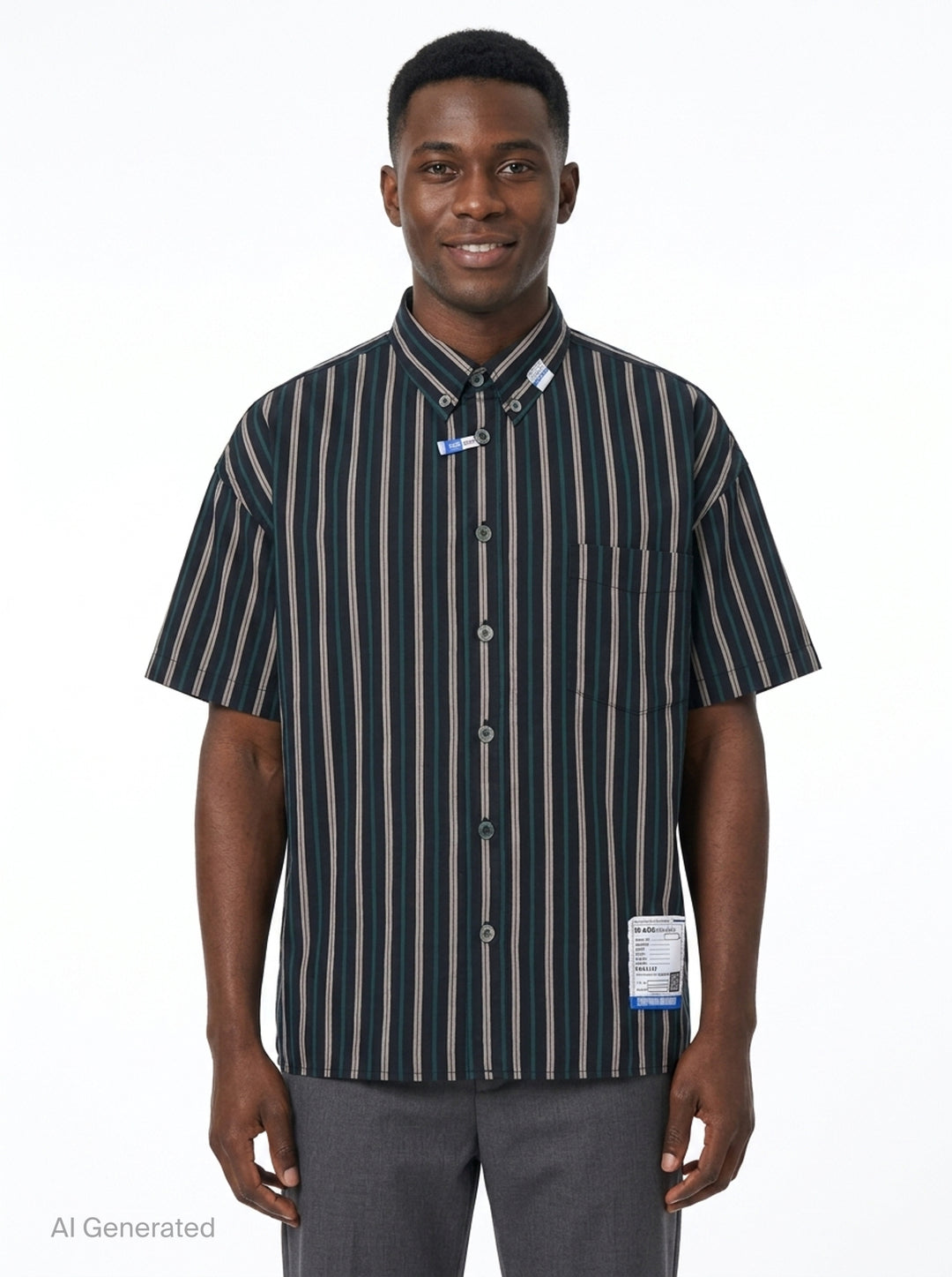 Cotton High Density Short Sleeve Stripe Shirt | Mihara Yasuhiro | Club21 - front