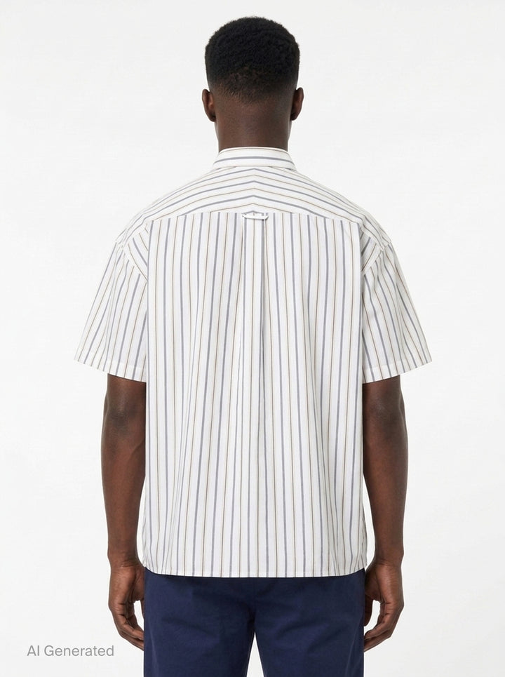 Cotton High Density Short Sleeve Stripe Shirt | Mihara Yasuhiro | Club21 - back