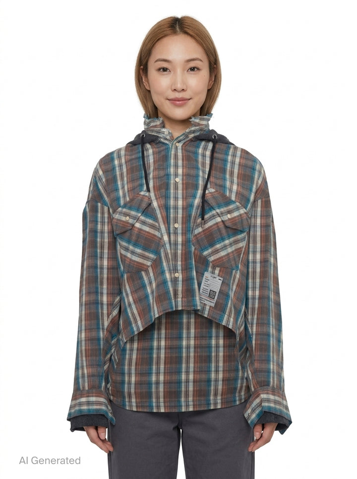 Hooded Check Shirt | Mihara Yasuhiro | Club21 - front