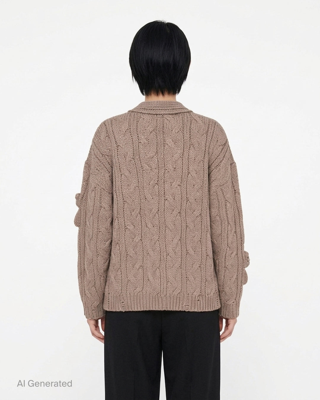 Mihara Yasuhiro Pink House Bears Knit Cardigan in a chunky cable knit with knitted teddy bear appliqués, button front and patch pockets - back