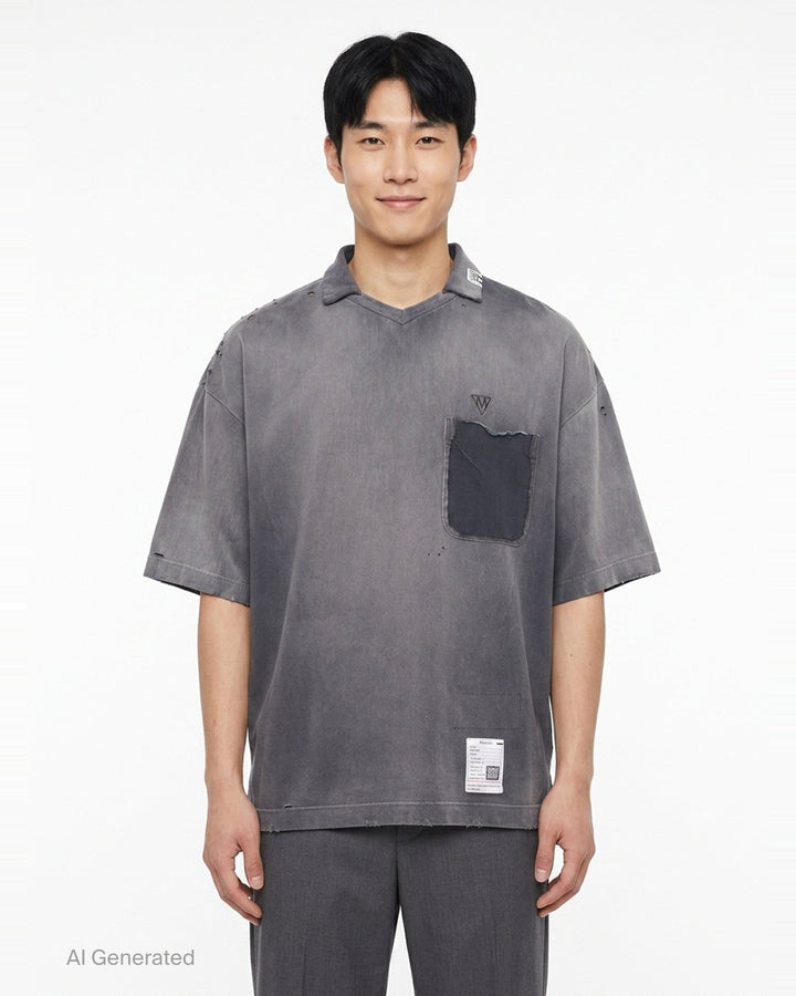 Sun Faded Collared Tee | Mihara Yasuhiro | Club21 - front
